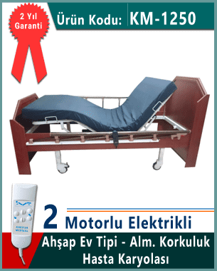 İki motorlu ahşap ev tipi hasta karyolası